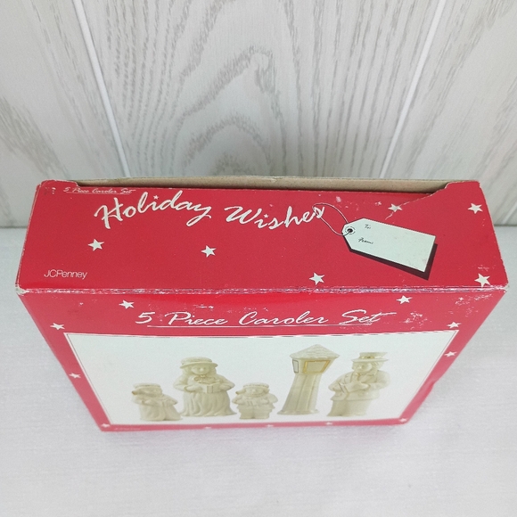 Vintage JCPenny 5 Piece Caroler Set Christmas Holiday w/ box Cream W/ Gold Trim - Picture 13 of 16